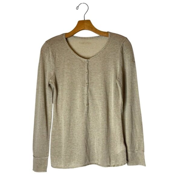 Zadig & Voltaire Shirt Women Medium‎ Gold Metallic Striped Cecilia Henley Tee - Picture 1 of 12